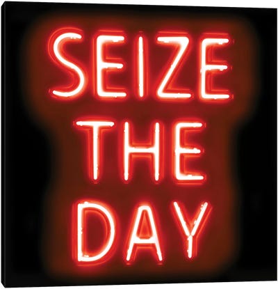 Neon Seize The Day Red On Black Canvas Art Print - Hailey Carr