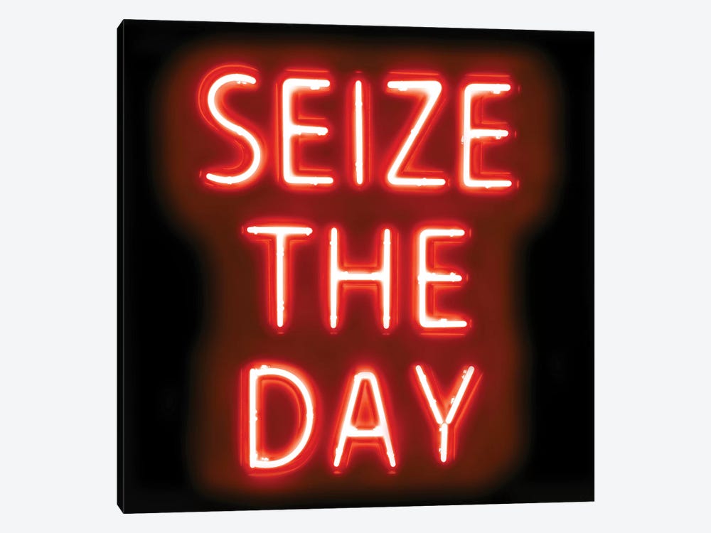 Neon Seize The Day Red On Black by Hailey Carr 1-piece Canvas Art Print