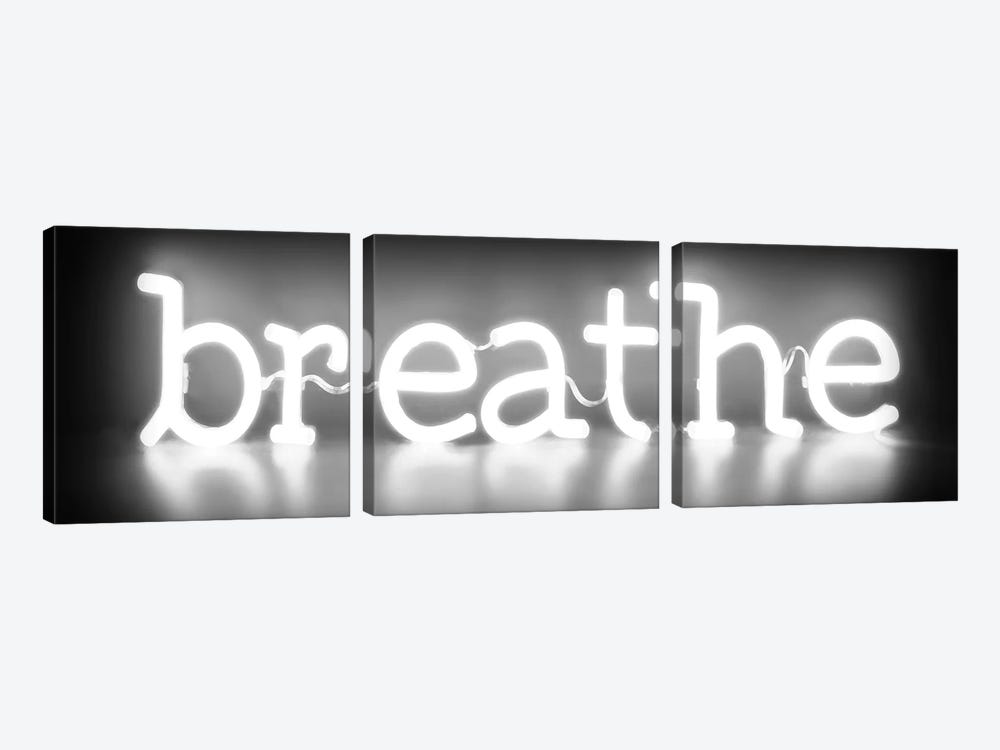 Neon Breathe White On Black by Hailey Carr 3-piece Art Print