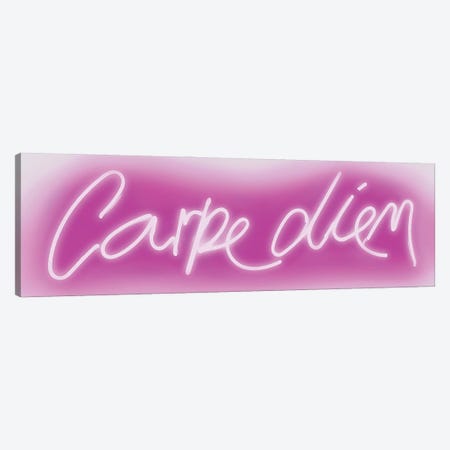 Neon Carpe Diem Pink On White Canvas Print #HCR19} by Hailey Carr Canvas Print