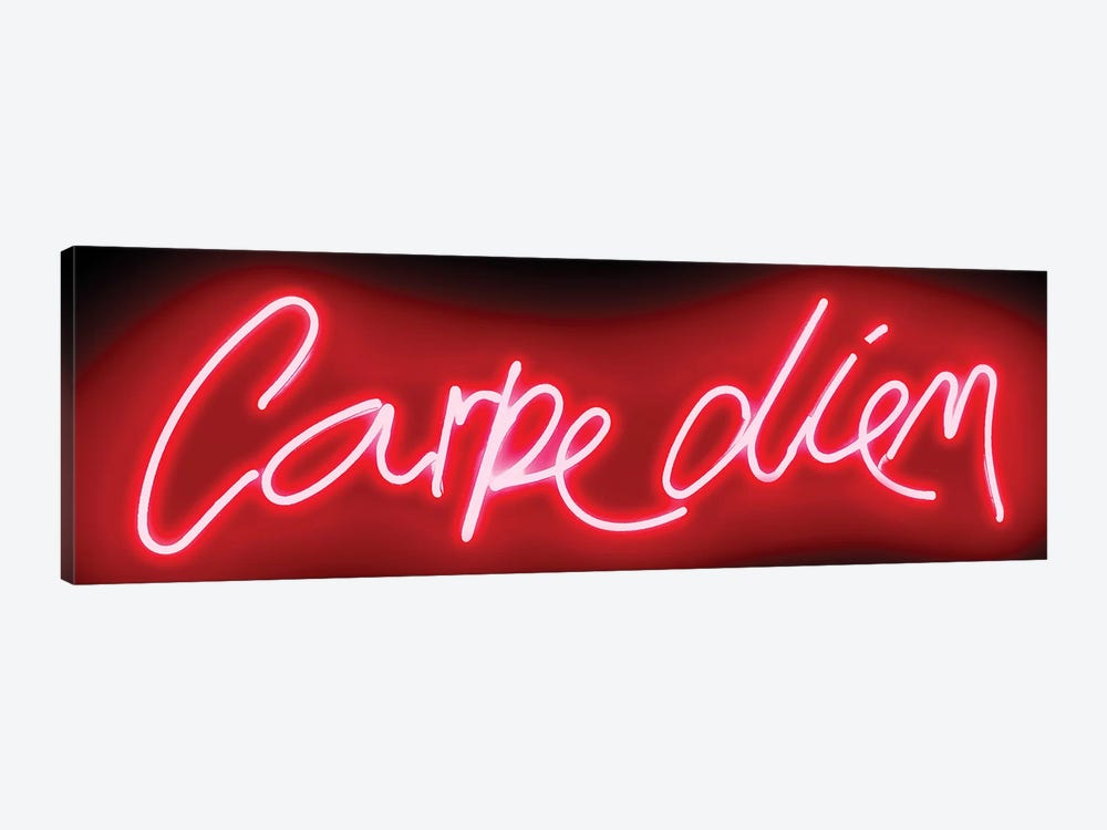 Neon Carpe Diem Red On Black by Hailey Carr 1-piece Canvas Wall Art