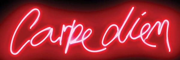 Neon: Neon Carpe Diem Red On Black by Hailey Carr