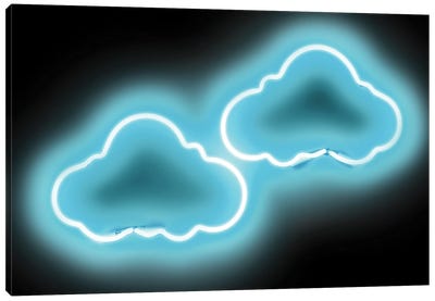 Neon Clouds Aqua On Black Canvas Art Print - Hailey Carr
