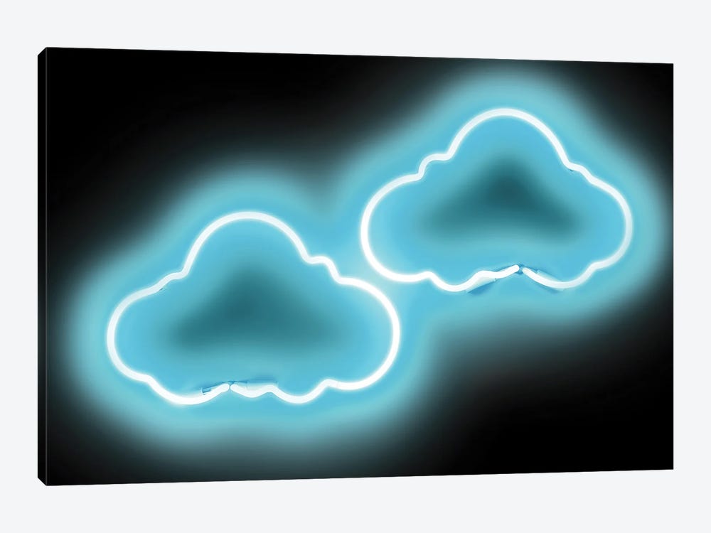 Neon Clouds Aqua On Black by Hailey Carr 1-piece Canvas Artwork