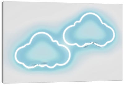 Neon Clouds Aqua On White Canvas Art Print - Hailey Carr