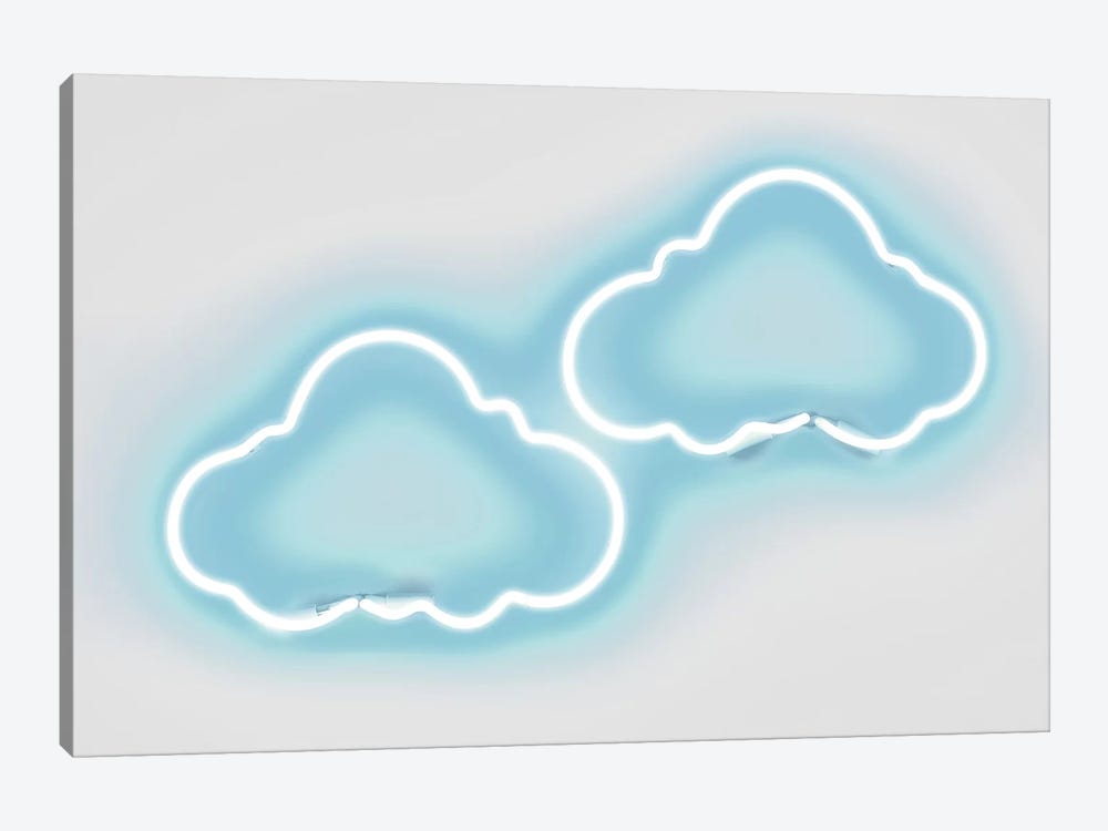 Neon Clouds Aqua On White by Hailey Carr 1-piece Canvas Art Print
