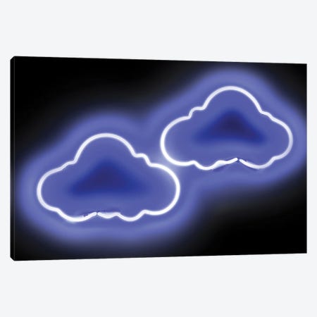 Neon Clouds Blue On Black Canvas Print #HCR24} by Hailey Carr Canvas Print