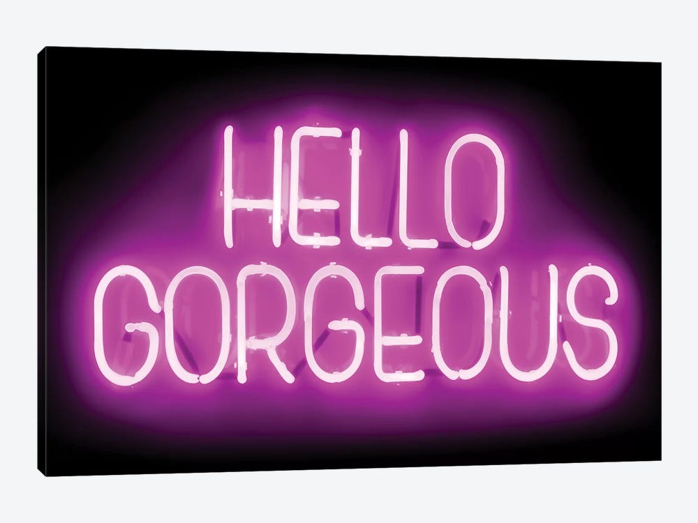 Neon Hello Gorgeous Pink On Black by Hailey Carr 1-piece Canvas Artwork