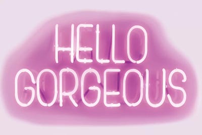 Neon Hello Gorgeous Pink On White by Hailey Carr framed canvas print