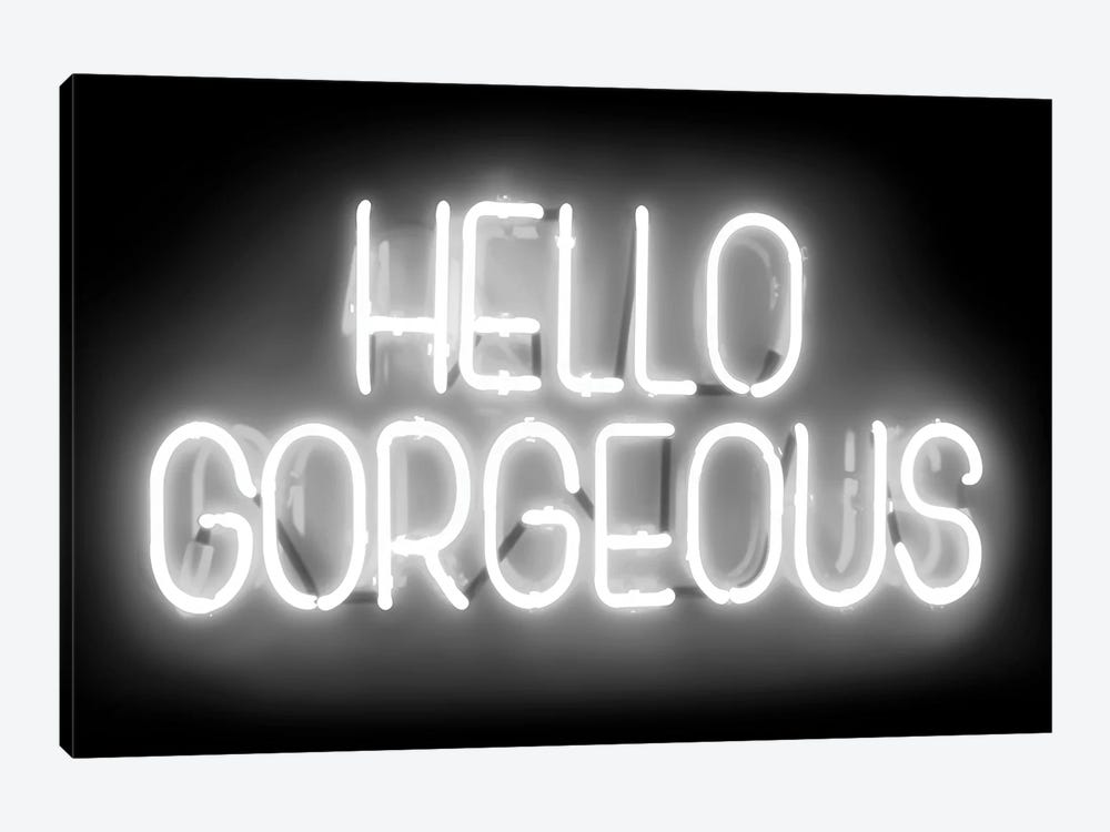 Neon Hello Gorgeous White On Black by Hailey Carr 1-piece Canvas Wall Art