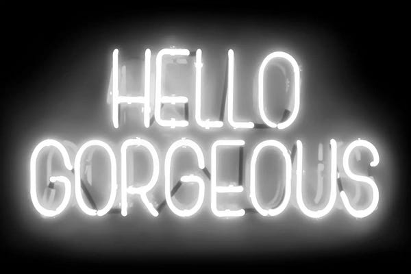 Black & White Digital Art: Neon Hello Gorgeous White On Black by Hailey Carr