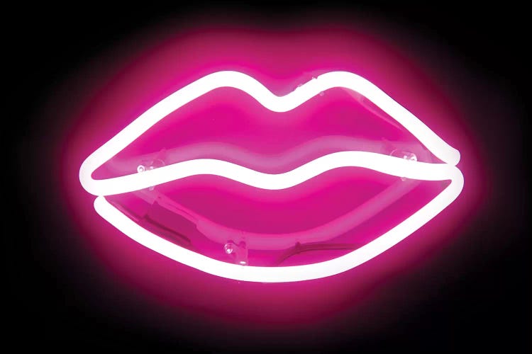 Neon Lips Pink On Black by Hailey Carr wall art