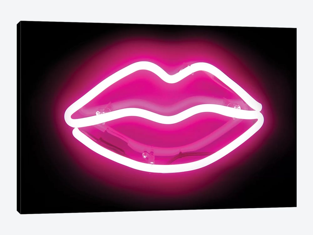 Neon Lips Pink On Black by Hailey Carr 1-piece Art Print