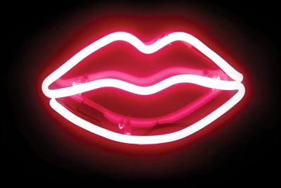 Neon Lips Red On Black Canvas Art Print By Hailey Carr Icanvas