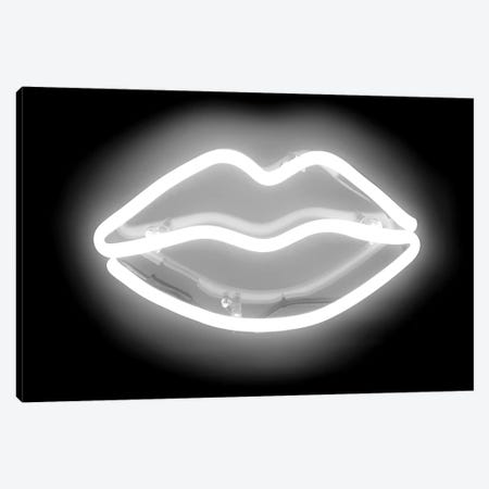 Neon Lips White On Black Canvas Print #HCR69} by Hailey Carr Canvas Wall Art