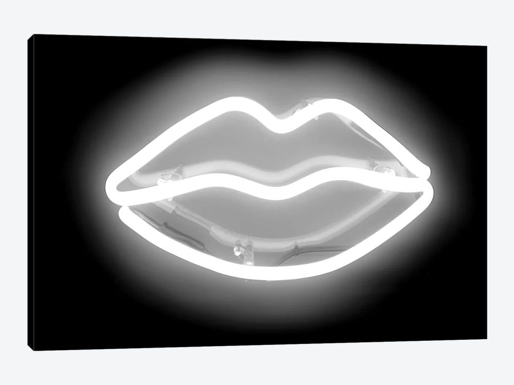 Neon Lips White On Black by Hailey Carr 1-piece Canvas Art Print