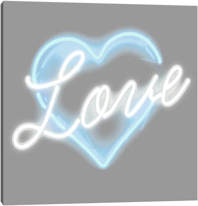 Neon Love Aqua On White Canvas Art Print - Hailey Carr
