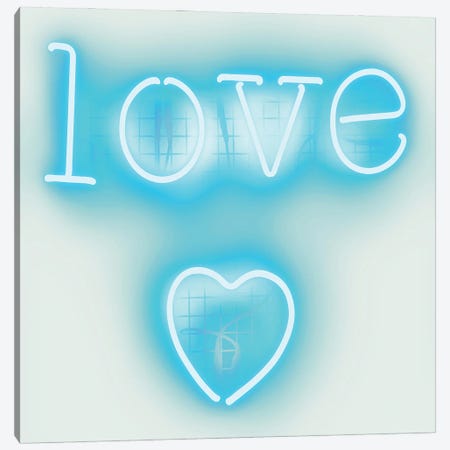 Neon Love Heart Aqua On White Canvas Print #HCR80} by Hailey Carr Canvas Wall Art