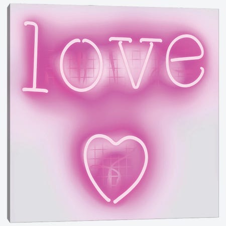 Neon Love Heart Pink On White Canvas Print #HCR83} by Hailey Carr Canvas Art