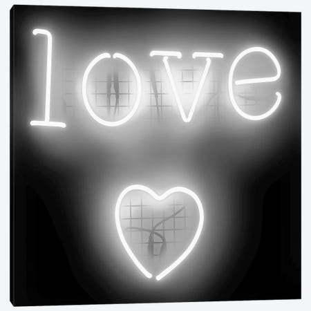 Neon Love Heart White On Black Canvas Print #HCR85} by Hailey Carr Art Print