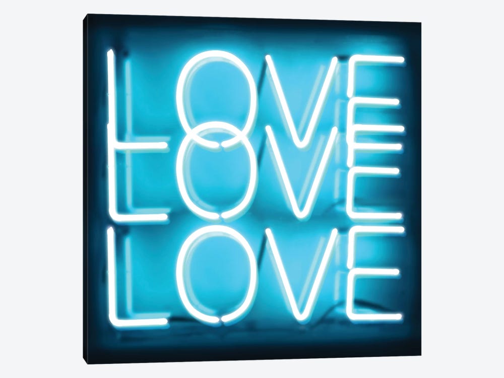 Neon Love Love Love Aqua On Black by Hailey Carr 1-piece Canvas Art