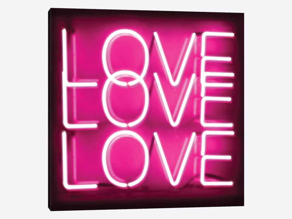 Neon Love Love Love Pink On Black by Hailey Carr 1-piece Canvas Print