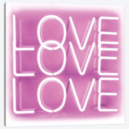 Neon Love Love Love Pink On White Canvas Print #HCR90} by Hailey Carr Canvas Print