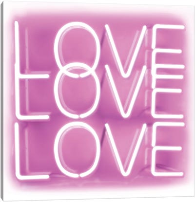 Neon Love Love Love Pink On White Canvas Art Print - Hailey Carr