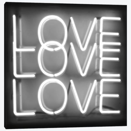 Neon Love Love Love White On Black Canvas Print #HCR92} by Hailey Carr Canvas Art Print