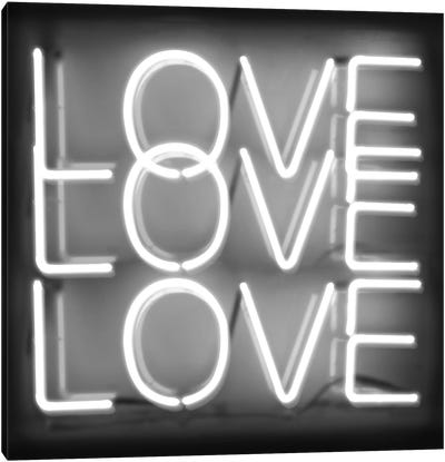 Neon Love Love Love White On Black Canvas Art Print - Hailey Carr