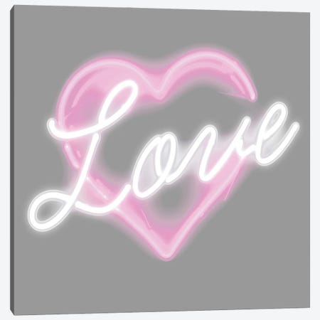 Neon Love Pink On White Canvas Print #HCR96} by Hailey Carr Canvas Artwork
