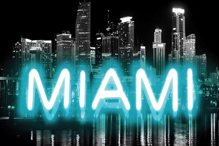 Neon Miami Aqua On Black by Hailey Carr wall art