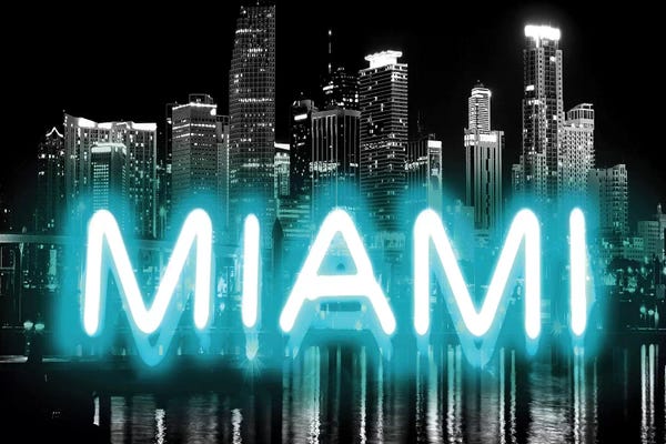 Florida: Neon Miami Aqua On Black by Hailey Carr