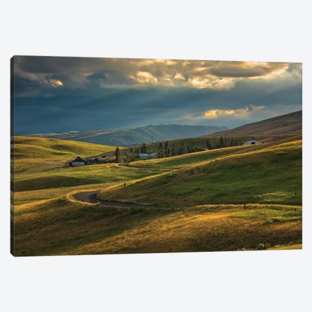 Ranch nestled in the rolling hills near Painted Hills, Oregon at sunset Canvas Print #HDD11} by Sheila Haddad Canvas Wall Art