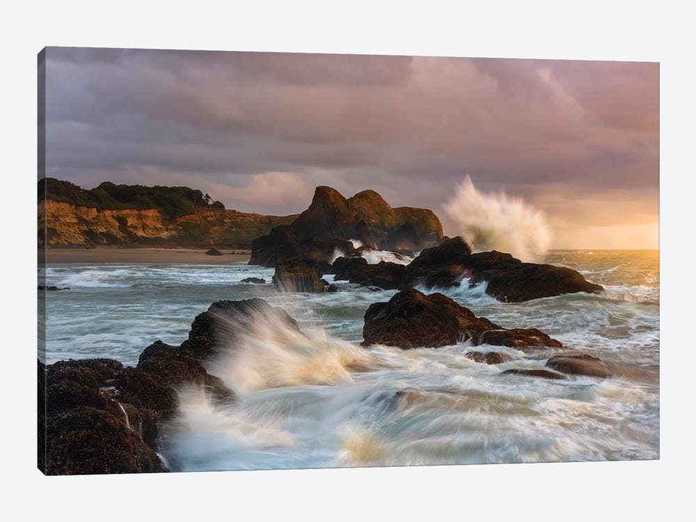 Large Waves Crashing Against The Sea Stacks Along The Beach Of Seal Rock by Sheila Haddad 1-piece Canvas Artwork