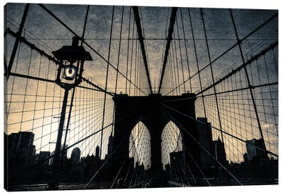 Brooklyn Bridge Vintage Print Canvas Art Print - Sepia Photography