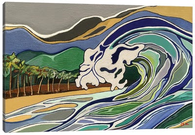 Breaking Wave On Oahu Beach Canvas Art Print - Surfing Art