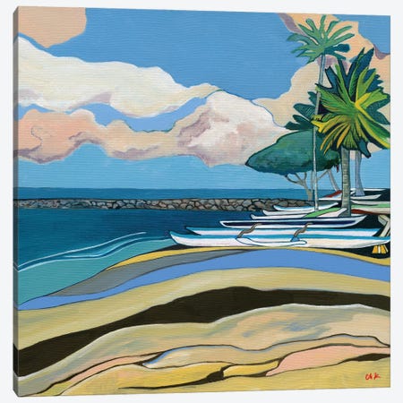 Canoes On A Beach In Waikiki Canvas Print #HDH13} by Hidden Hale Canvas Artwork