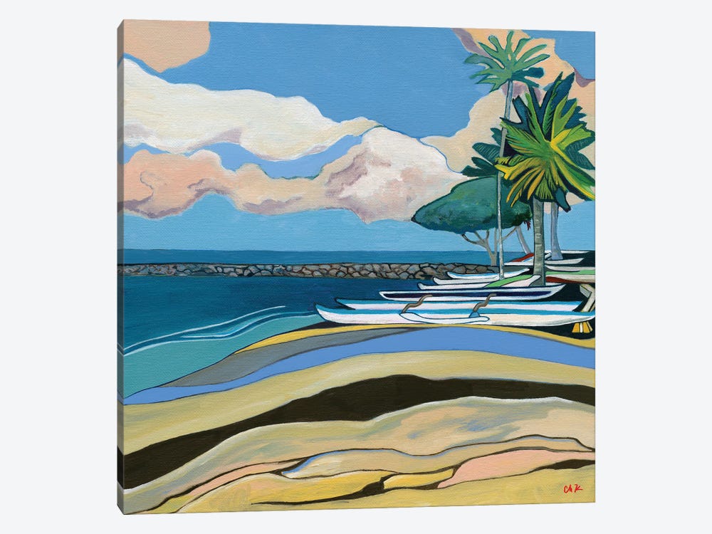 Canoes On A Beach In Waikiki by Hidden Hale 1-piece Canvas Art Print