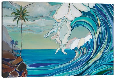 Big Wave On A Rocky Shorea Canvas Art Print - Rocky Beach Art