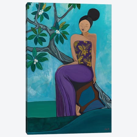 Woman In Purple Sitting Under A Plumeria Tree Canvas Print #HDH20} by Hidden Hale Art Print