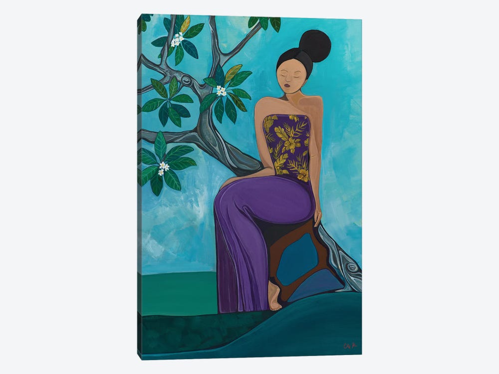 Woman In Purple Sitting Under A Plumeria Tree by Hidden Hale 1-piece Canvas Print