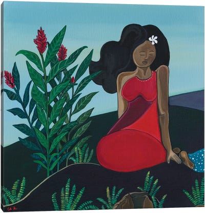 Hawaiian Woman In A Red Dress Canvas Art Print - Hidden Hale