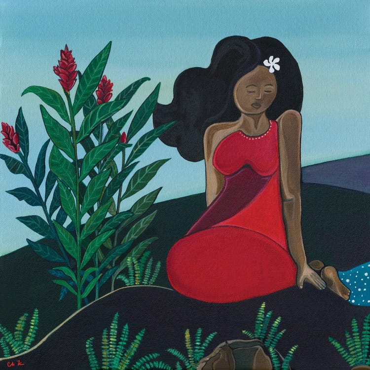 Hawaiian Woman In A Red Dress