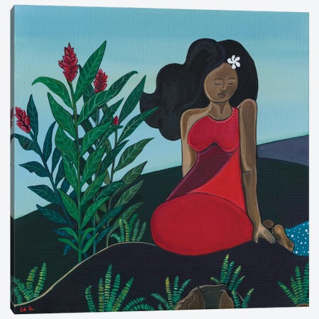 Hawaiian Woman In A Red Dress Canvas Print #HDH24} by Hidden Hale Canvas Artwork