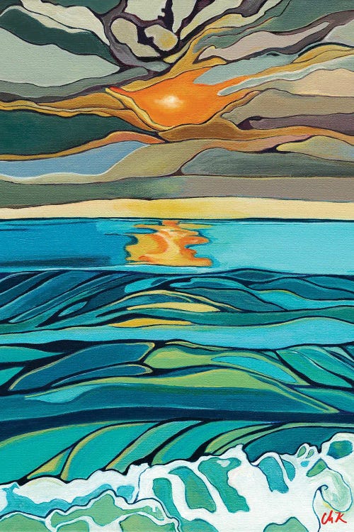 Orange Setting Sun Over Rolling Waves by Hidden Hale wall art