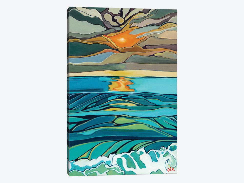 Orange Setting Sun Over Rolling Waves by Hidden Hale 1-piece Canvas Artwork