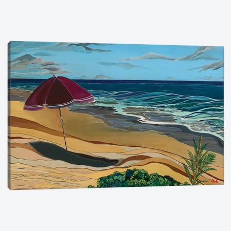Red Umbrella On A White Sand Beach Canvas Print #HDH41} by Hidden Hale Canvas Print