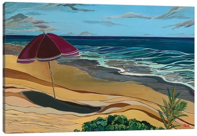 Red Umbrella On A White Sand Beach Canvas Art Print - On Island Time