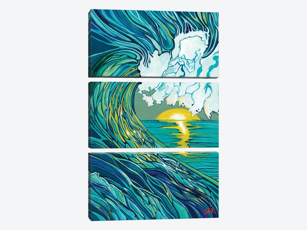 Yellow Glow On A Wave by Hidden Hale 3-piece Canvas Art Print